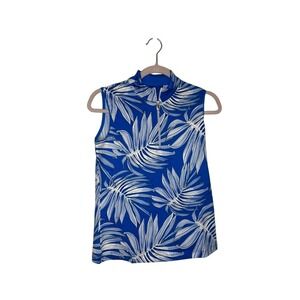 TAIL‎ Activewear Sleeveless Golf Top Mock Neck Pacific Palm Blue White S